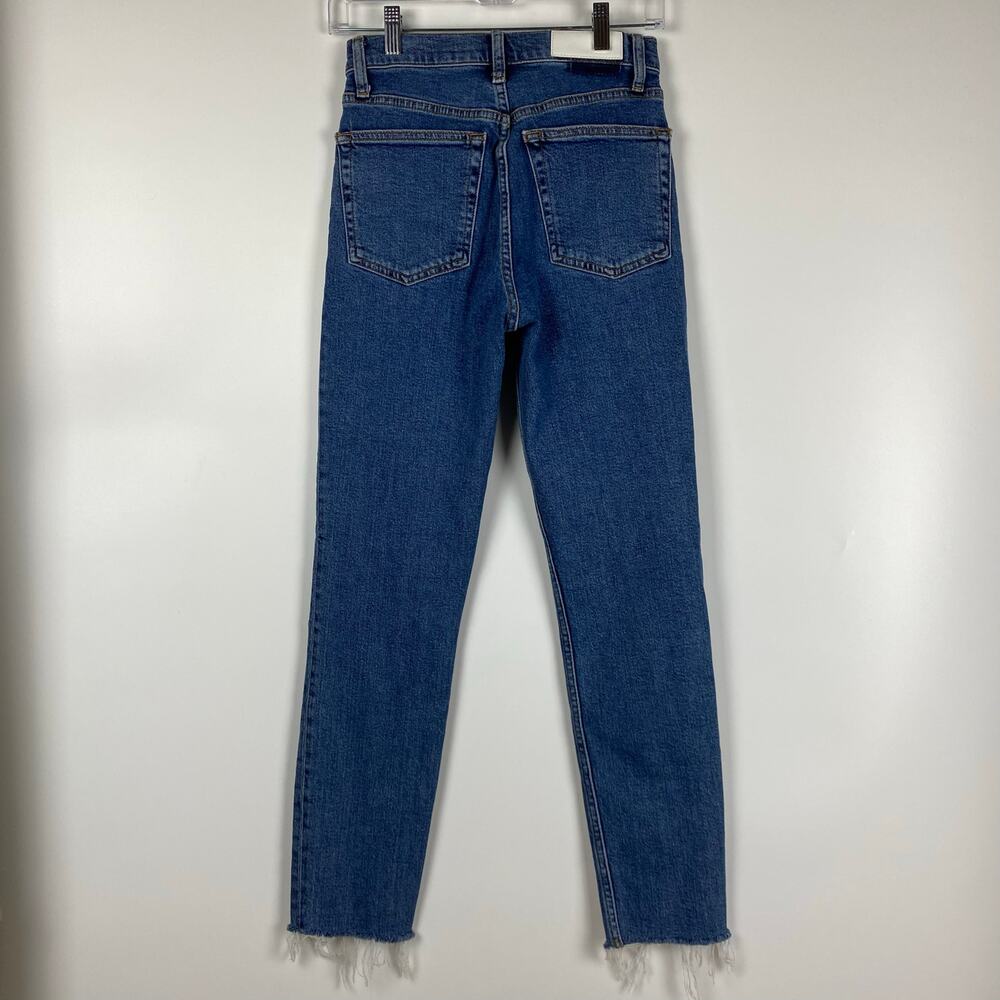 Re/Done High-Rise Ankle Crop Jeans Raw Hem Button Fly Medium Wash Womens Sz 26 - Picture 8 of 11